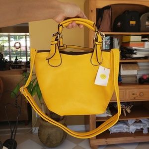 Yellow handbag with smaller detachable handbag